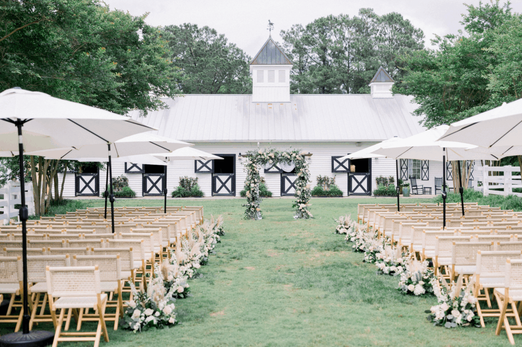 Outdoor ceremony setup at Sycamore Bend Estate in Wilmington, North Carolina
