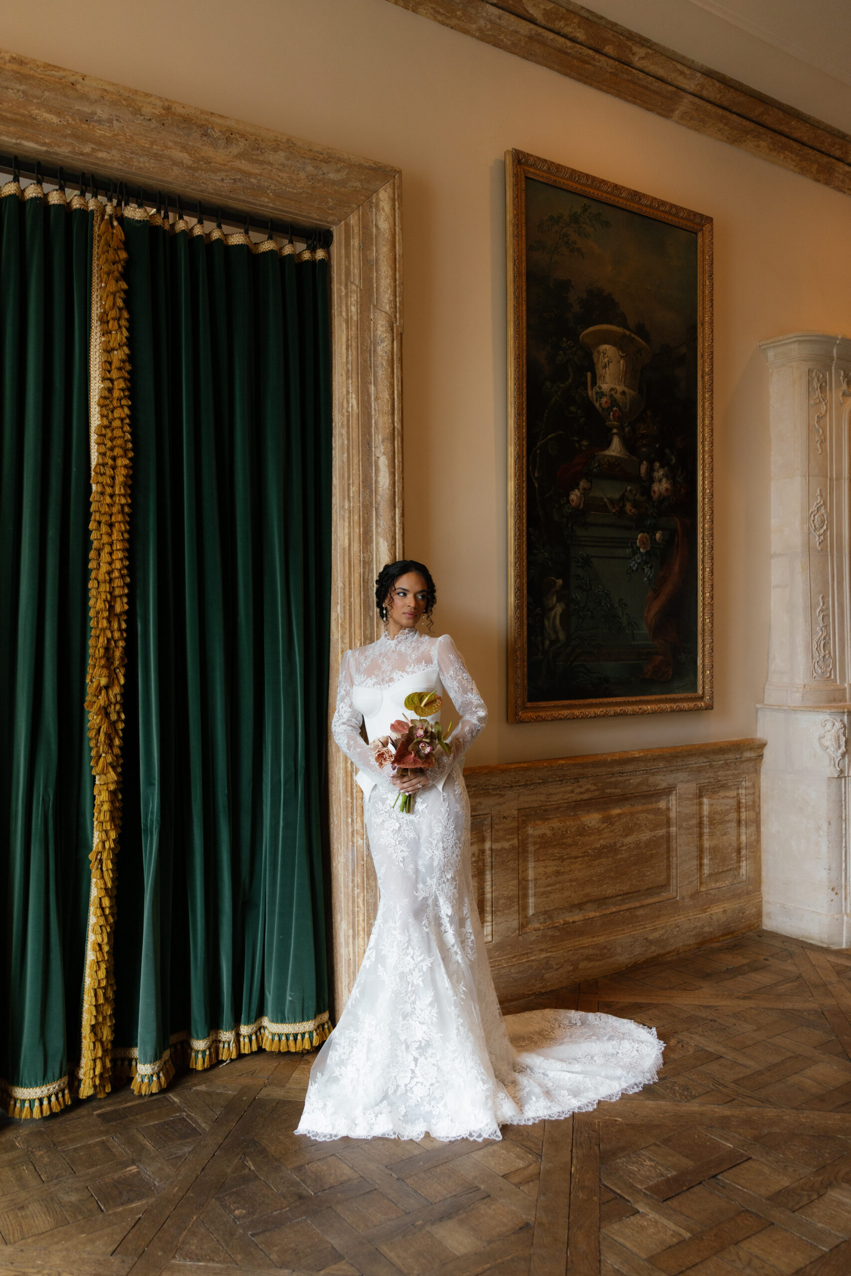 elegant bride in lace gown at New Jersey venue showcasing wedding planning services New Jersey aesthetic
